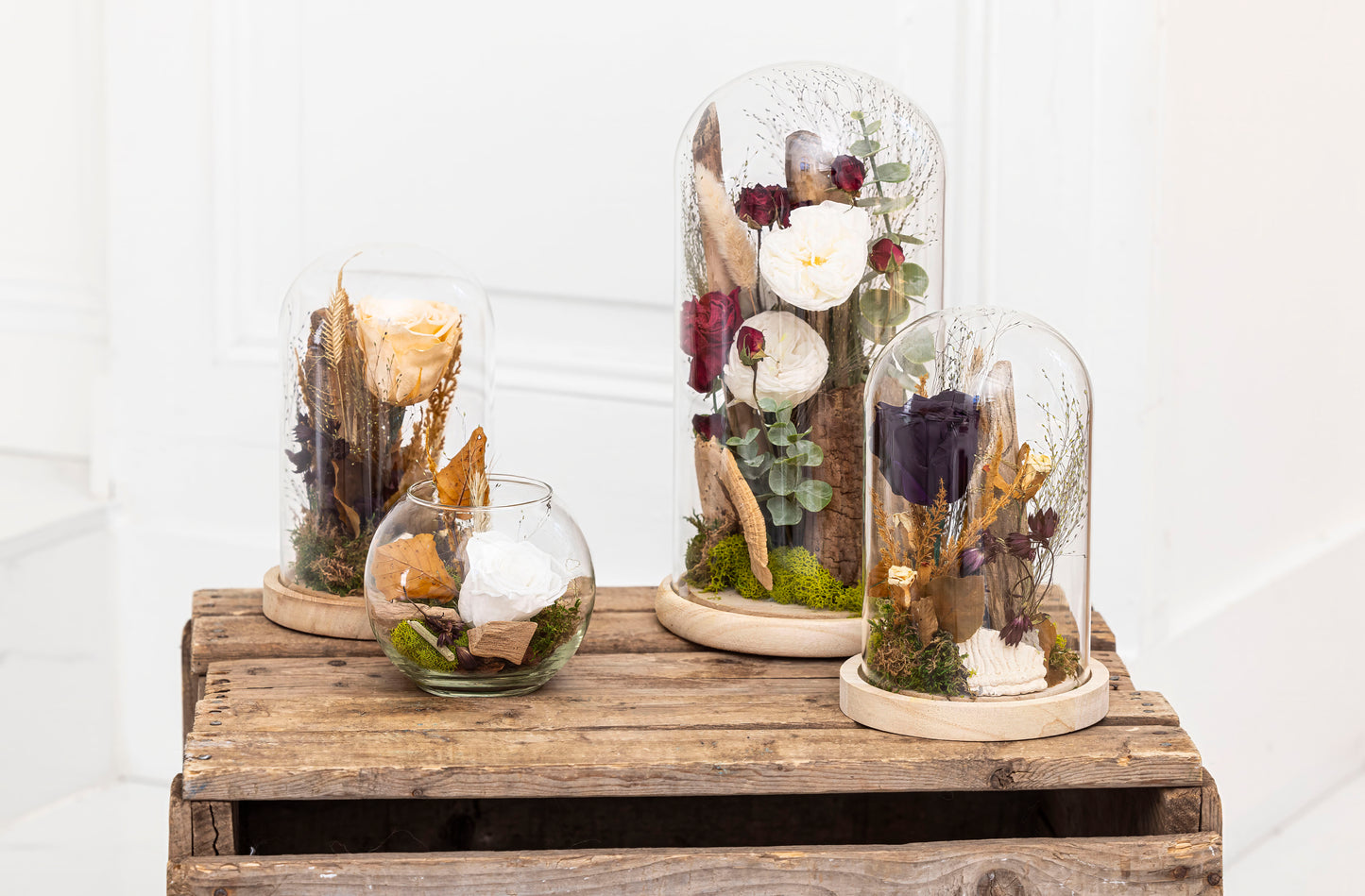Rose éternelle | Cloche de verre Deuil