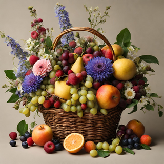 Panier de fruits, fleurs et gourmandises
