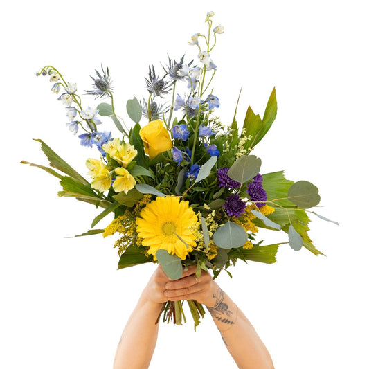 Bouquet de fleurs Jaune & bleu │ Collection Les inséparables