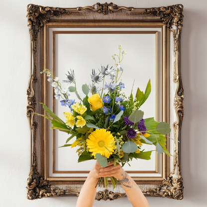Bouquet de fleurs Jaune & bleu │ Collection Les inséparables