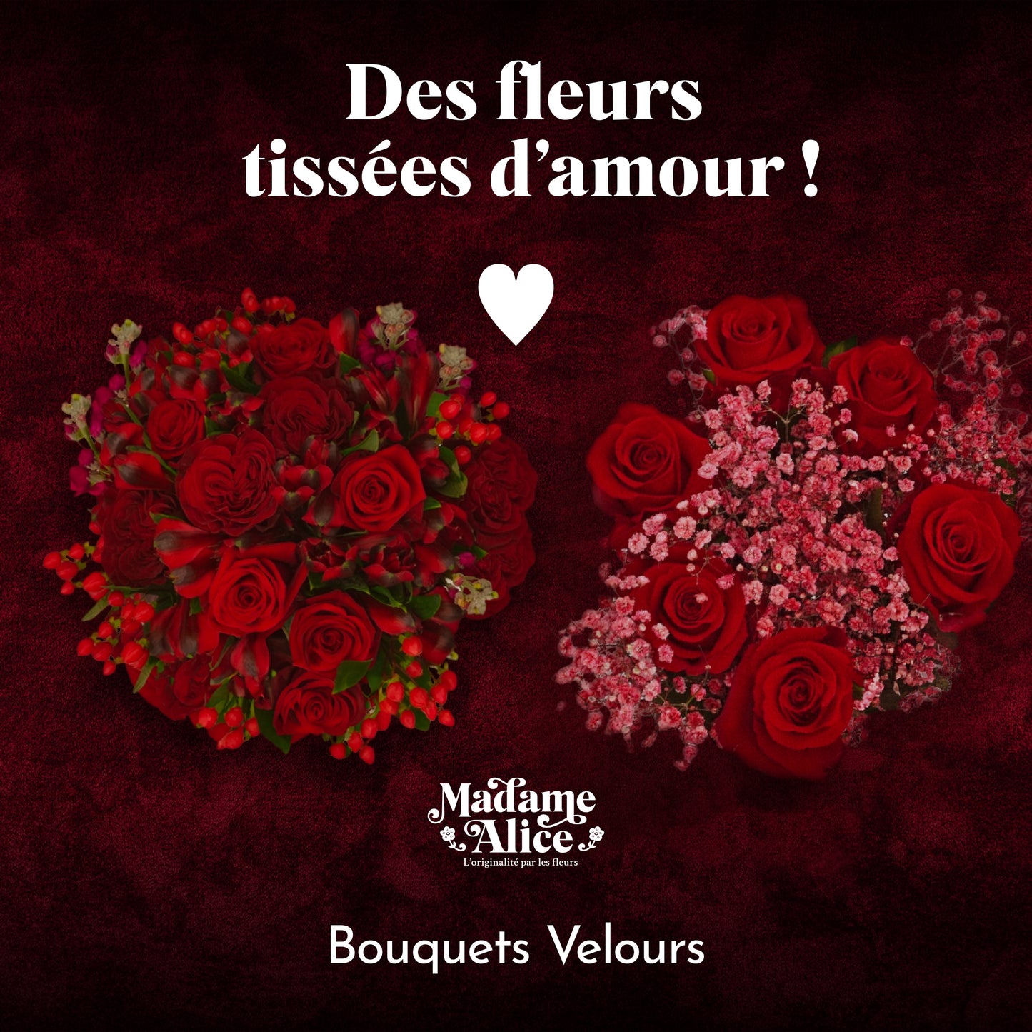 Bouquet Velours (Roses Rouges │ Collection St-♥ fleurs Fleurs en textile